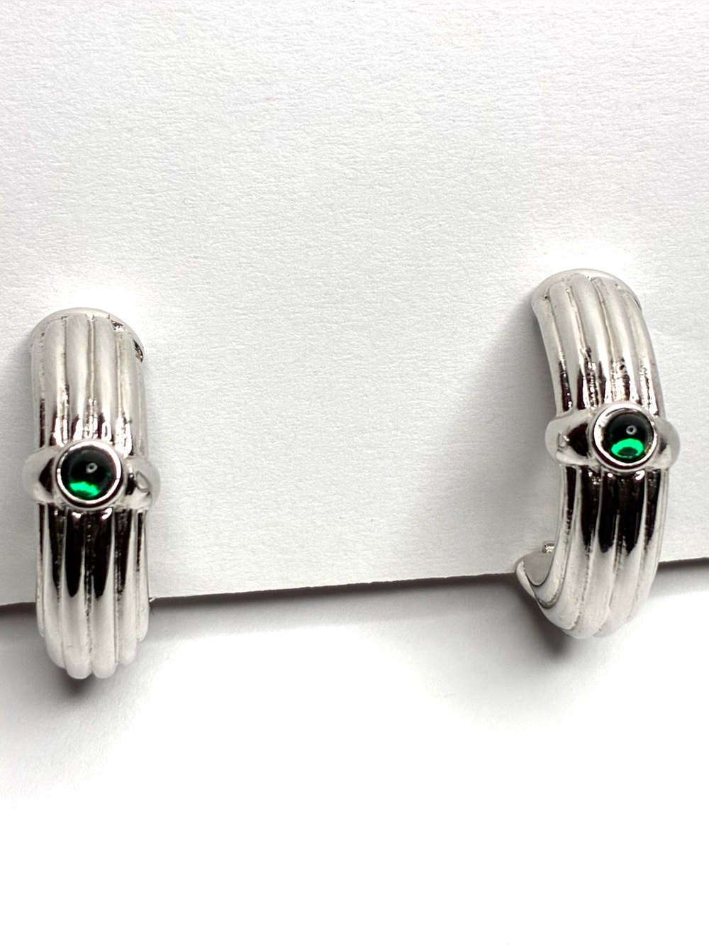 RARE Vintage Courrèges Paris Ribbed Cabochon Hoop Earrings
